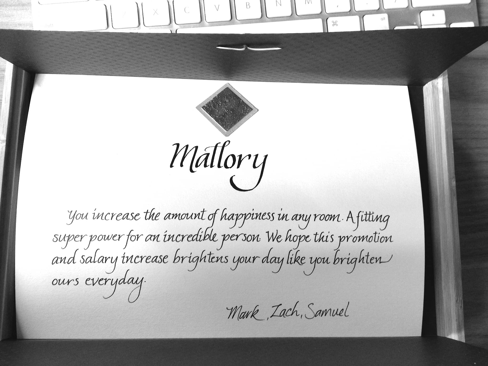 handmade note given upon my promotion